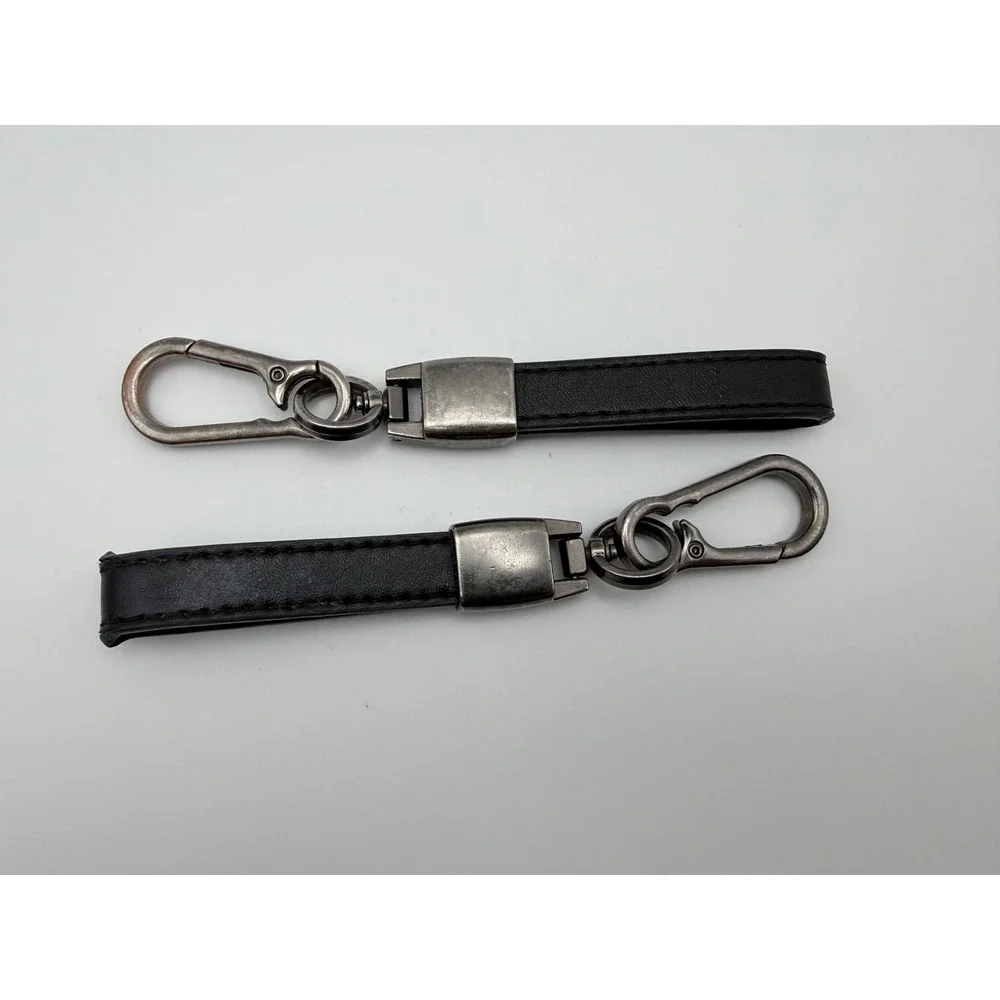 BMW Faux Leather Keychain Set Black Gunmetal Carabiner Key Fob 2 Pack‎